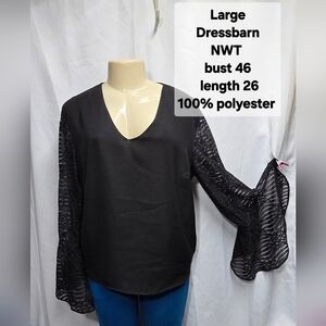 Dressbarn Black Blouse with Textured Sheer Sleeves